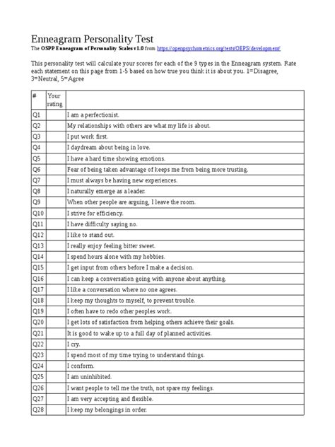 Open Enneagram of Personality Scales.